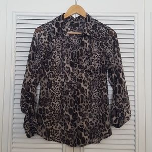 Guess Grey Jaguar Print Sheer Shirt